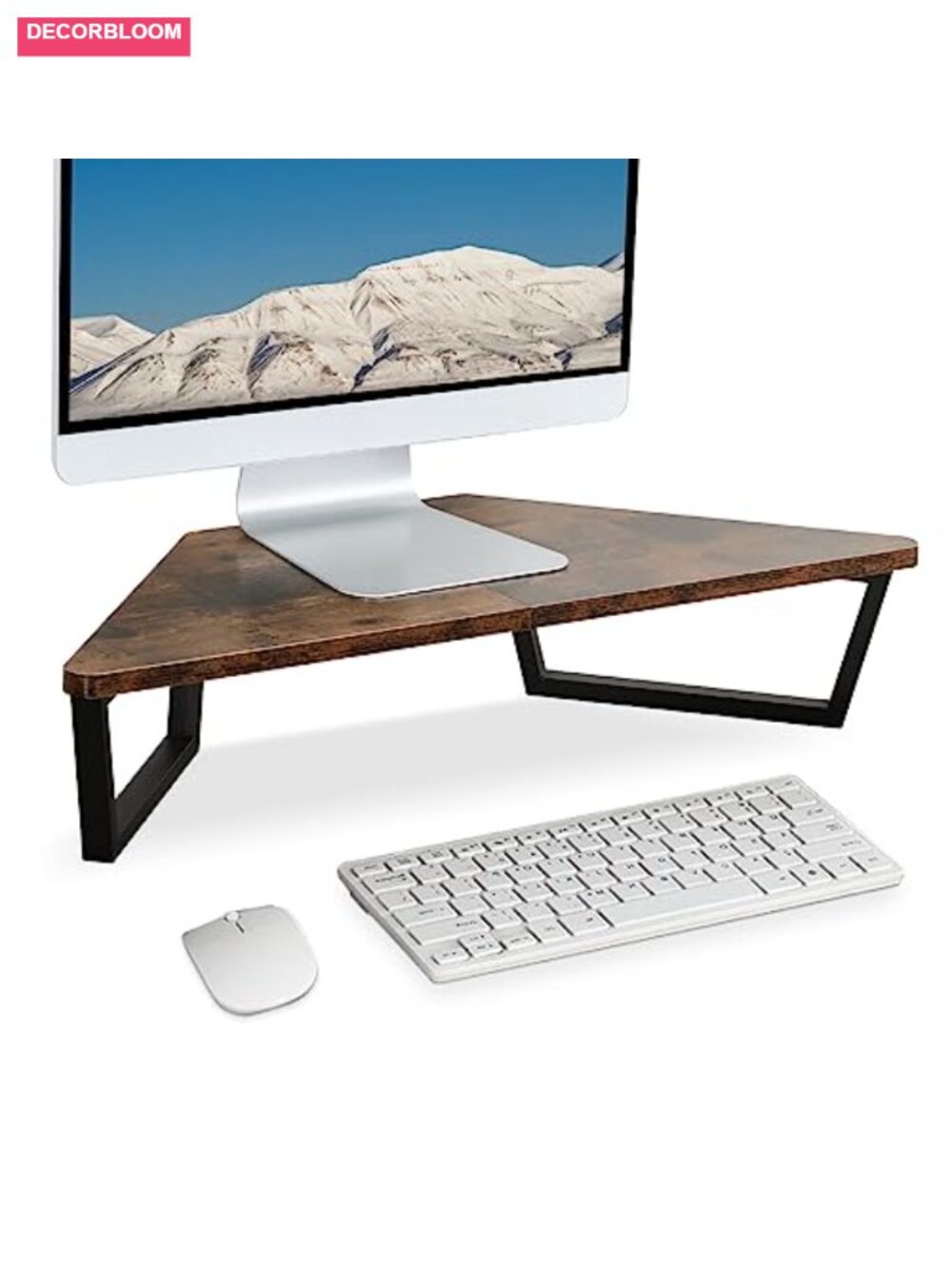 Triangle Corner Monitor Stand Riser with Keyboard Storage, Espresso - Picture 1 of 6